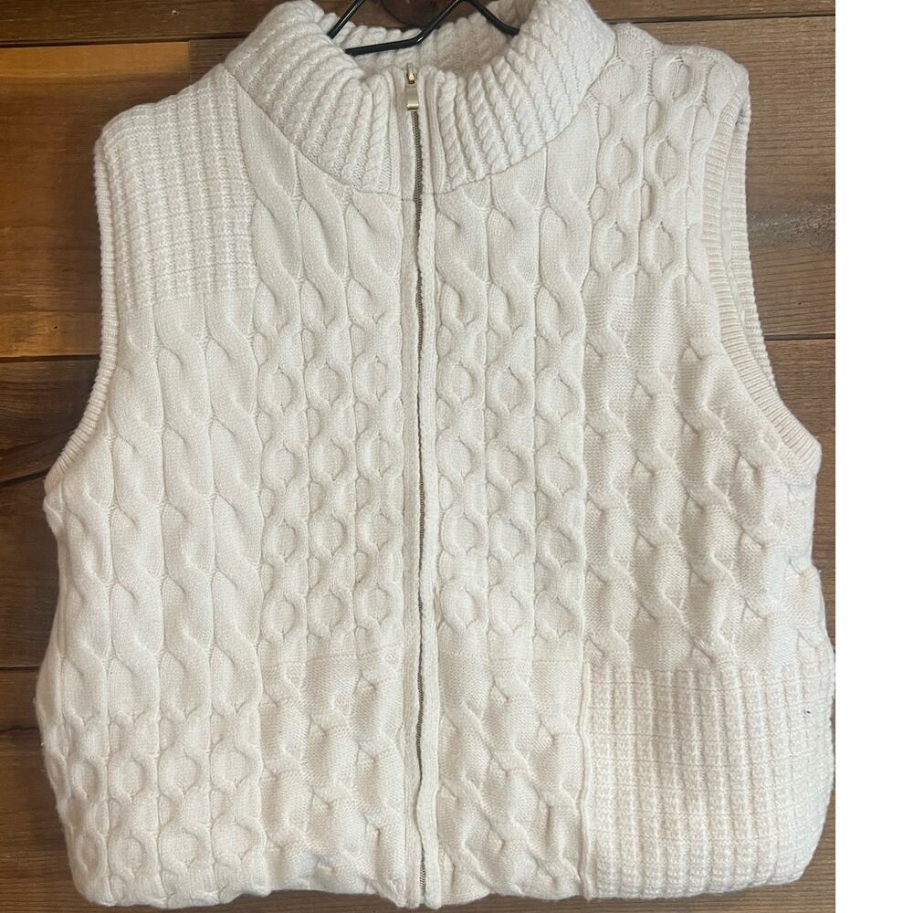Joie Cream Colored‎ Cable Knit Zip-Up Vest Womans Size XL